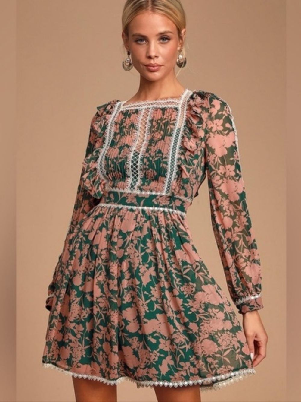 Jovonna London Tatlana Cottagecore Pink and Green Floral Print Sheer Overlay